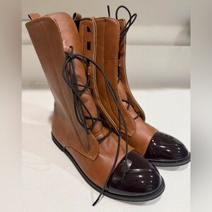 Elegant Brown Vegan Leather Lace-Up Boots NWOT